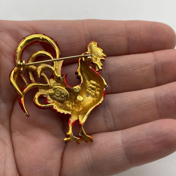VTG Original by Robert red enamel rooster chicken brooch pin lapel signed - Picture 3 of 6